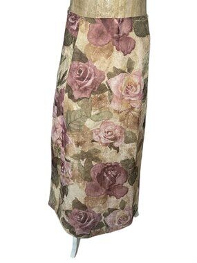 Vintage Anne Charles Womens L Floral Crinkle Maxi Skirt Cottagecore Fairy Modest